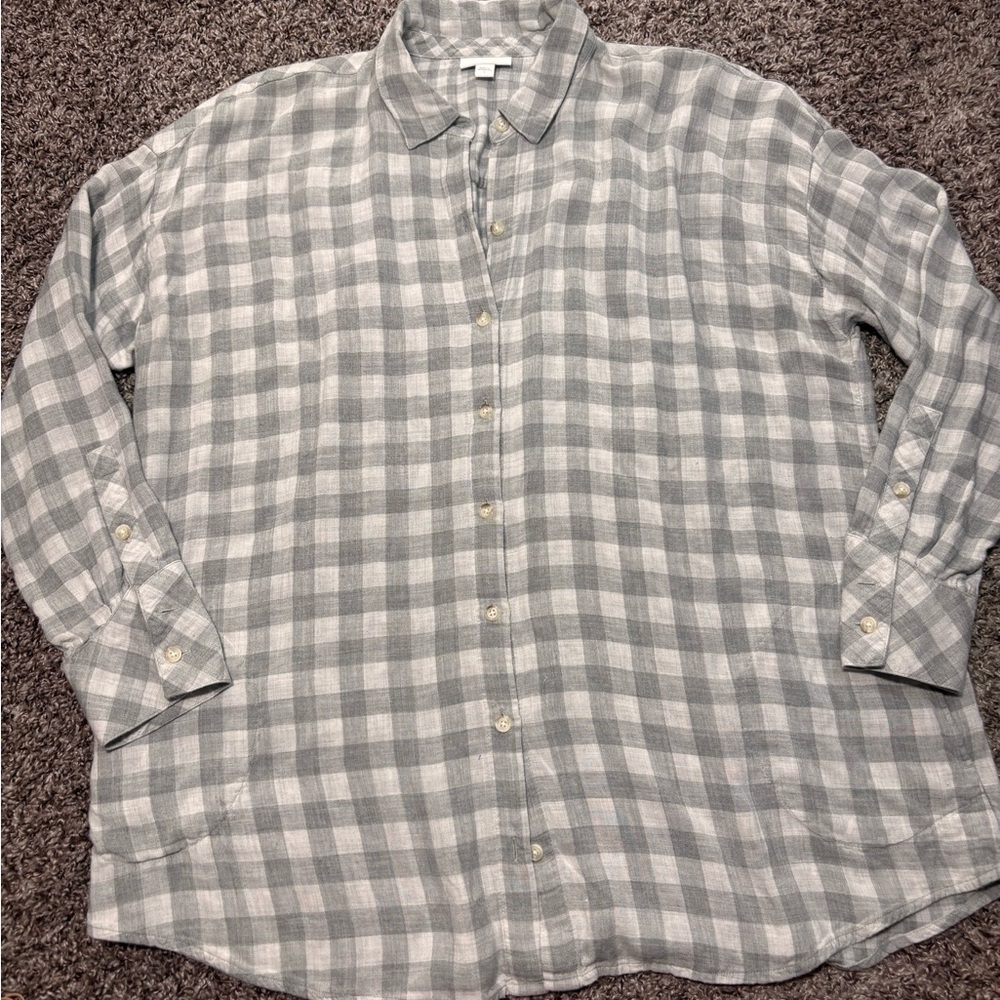 100% Rayon J.Jill Gingham Gray Soft  Double Layer Shirt Size L  Classic/Preppy